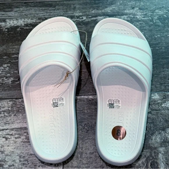 Adidas Unisex Adilette Flow Slide Sandal White Womens Size 9 Mens Size 8 NWT - Picture 8 of 13